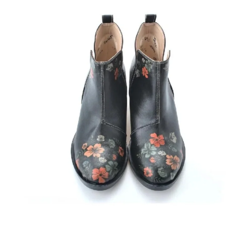 Goby Black Floral Boho Ankle Boots